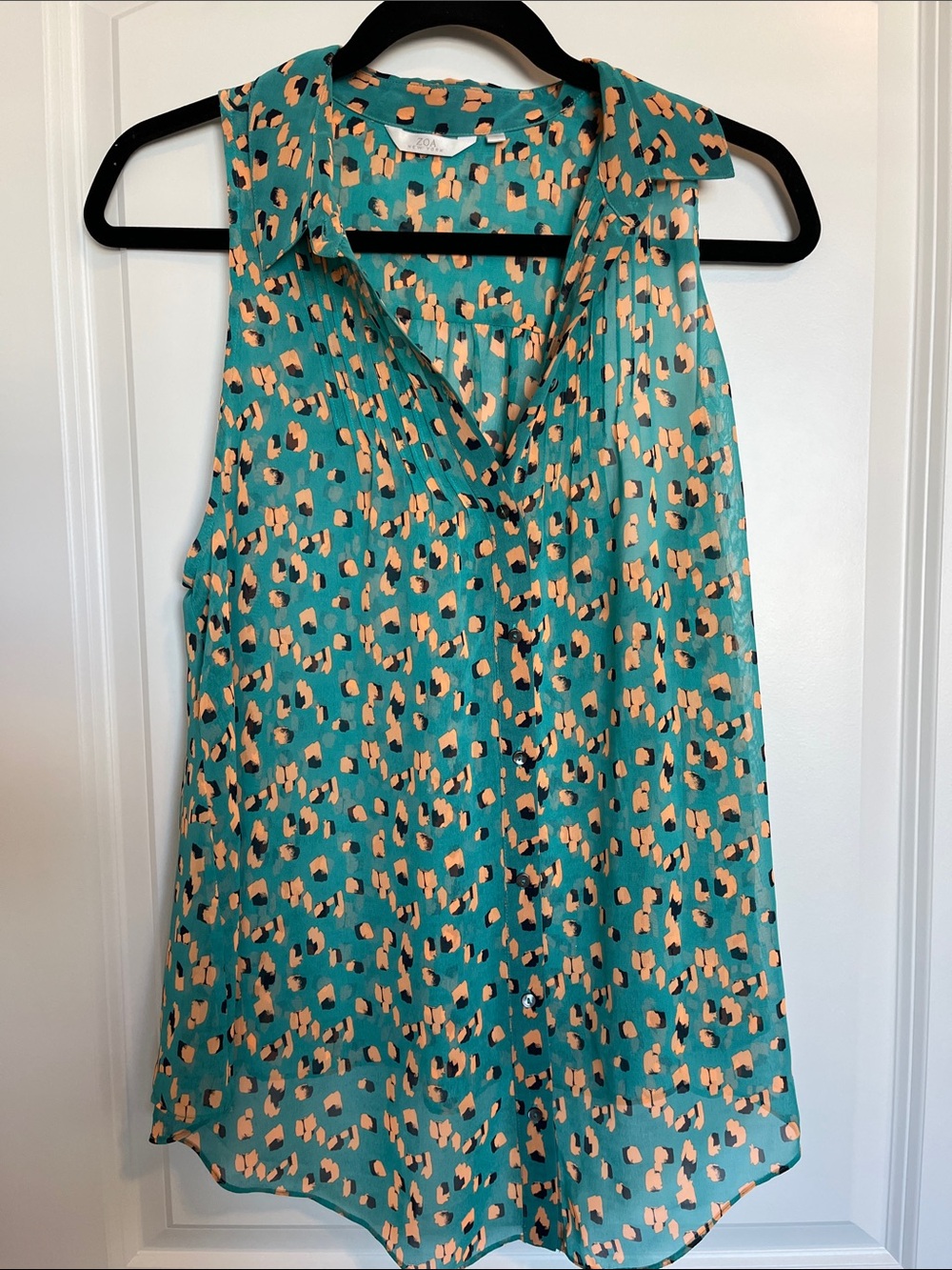 Sleeveless Teal Animal-Print Blouse by Zoa